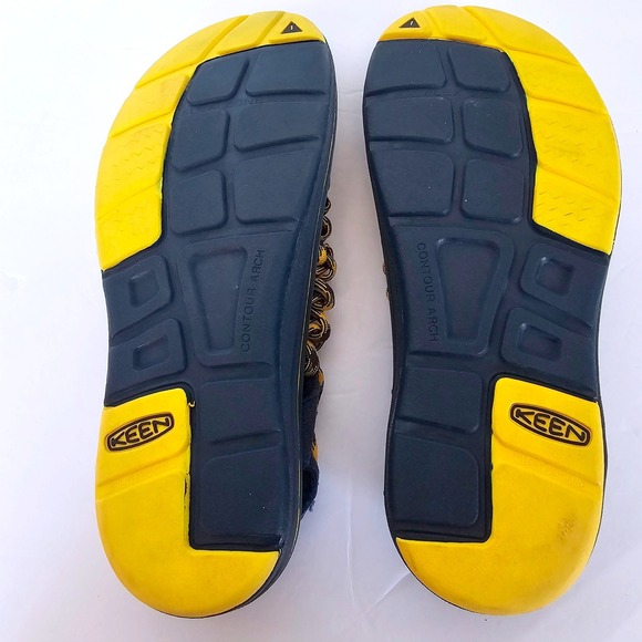 KEEN UNEEK Mens Water Sandals Navy Yellow Woven Cord 9.5 Summer Boat Coast Beach - Picture 6 of 10